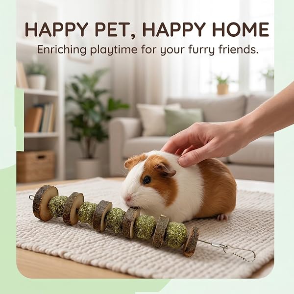 Set of 2 Wooden Pet Toys, Biting Toys for Rabbits, Hamsters and Guinea Pigs with Grass Balls and Apple Wood Sticks, Green - 3