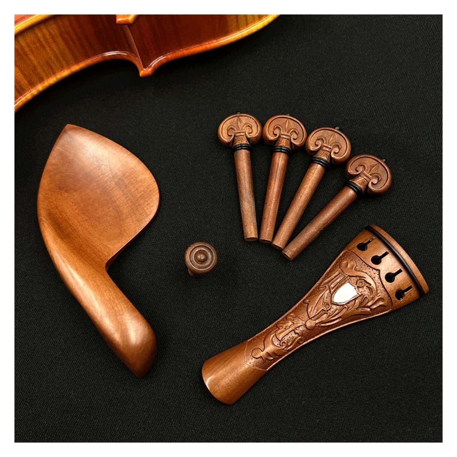 Violín 4/4 cordal de madera tallada + clavijas de afinación + clavijas + reposapiés/soporte de barbilla patrones accesorios de ébano accesorios de piezas(Ebony)