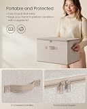 SONGMICS Scatole Portaoggetti con Coperchio, Set di 3, 40 x 30 x 25 cm | Scatole per armadio, Contenitori Pieghevoli con Maniglie, Tessuto non Tessuto, Beige, Collezione TINA RZB003K01 - 3