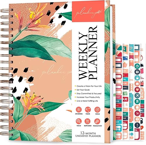 Miniatura 1 de PLANBERRY Agenda semanal grande prémium  Planificador de vida y presupuesto sin fecha  Organizador y diario de productividad, 8 x 10.4 pulgadas
