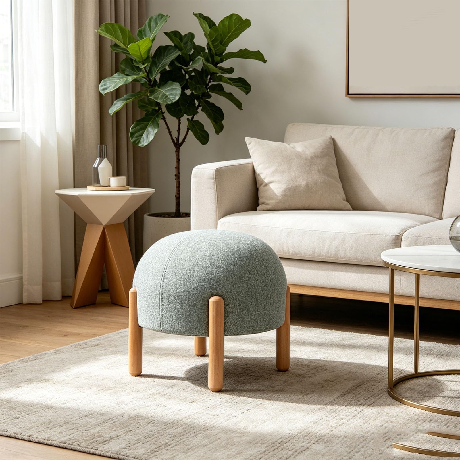 Sgabello Poggiapiedi Rotondo per Proprietari di Casa Che Aggiorna L'arredamento Moderno degli Interni, il Design Minimalista Nordico Eleva L'estetica dello Spazio, Realizz (GREEN)