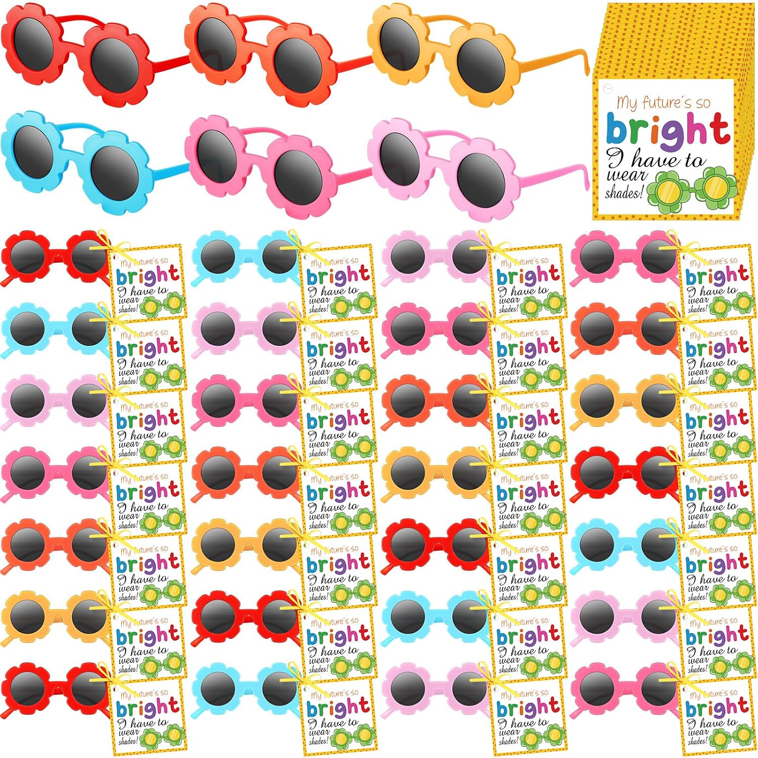 Tellegloww 30 Pairs End of The Year Student Gifts Bulk Preschool Kindergarten Graduation Gifts Cute Sunglasses with Blessing Card Summer Outdoor Sunglasses Graduation Summer Beach Party Favors
