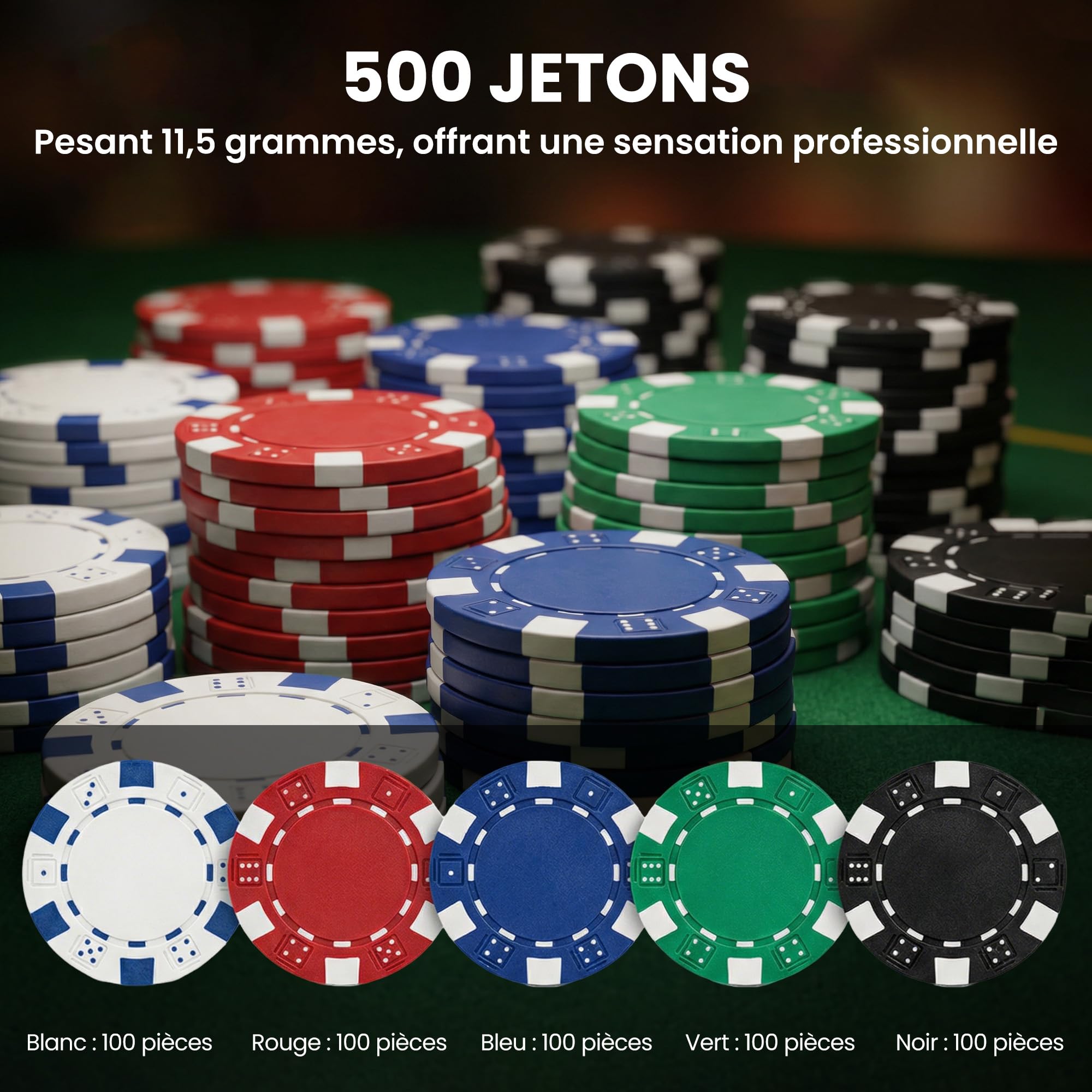 SPORTNOW - Maletín de Póker Completo de 500 Fichas, Carcasa de ABS, Tarjetas de Juego, Dados, Distribuidor, Alfombras, Llaves para Juegos de Blackjack y Texas Holdem