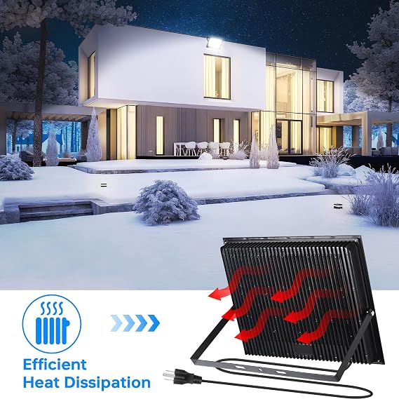 500W LED Flood Lights Outdoor with 10FT Cord Waterproof, 60000LM, 2 Pack | 5000K, IP66 Outdoor/Indoor, Plug in, Bright Yard Lighting for Garden, Lawn, Stadium