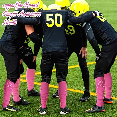 Miniatura 17 de Hercicy 4 Pairs Breast Cancer Awareness Football Leg Sleeves Pink Ribbon Calf Compression Sports Sleeves for Girls Boys (Colorful)