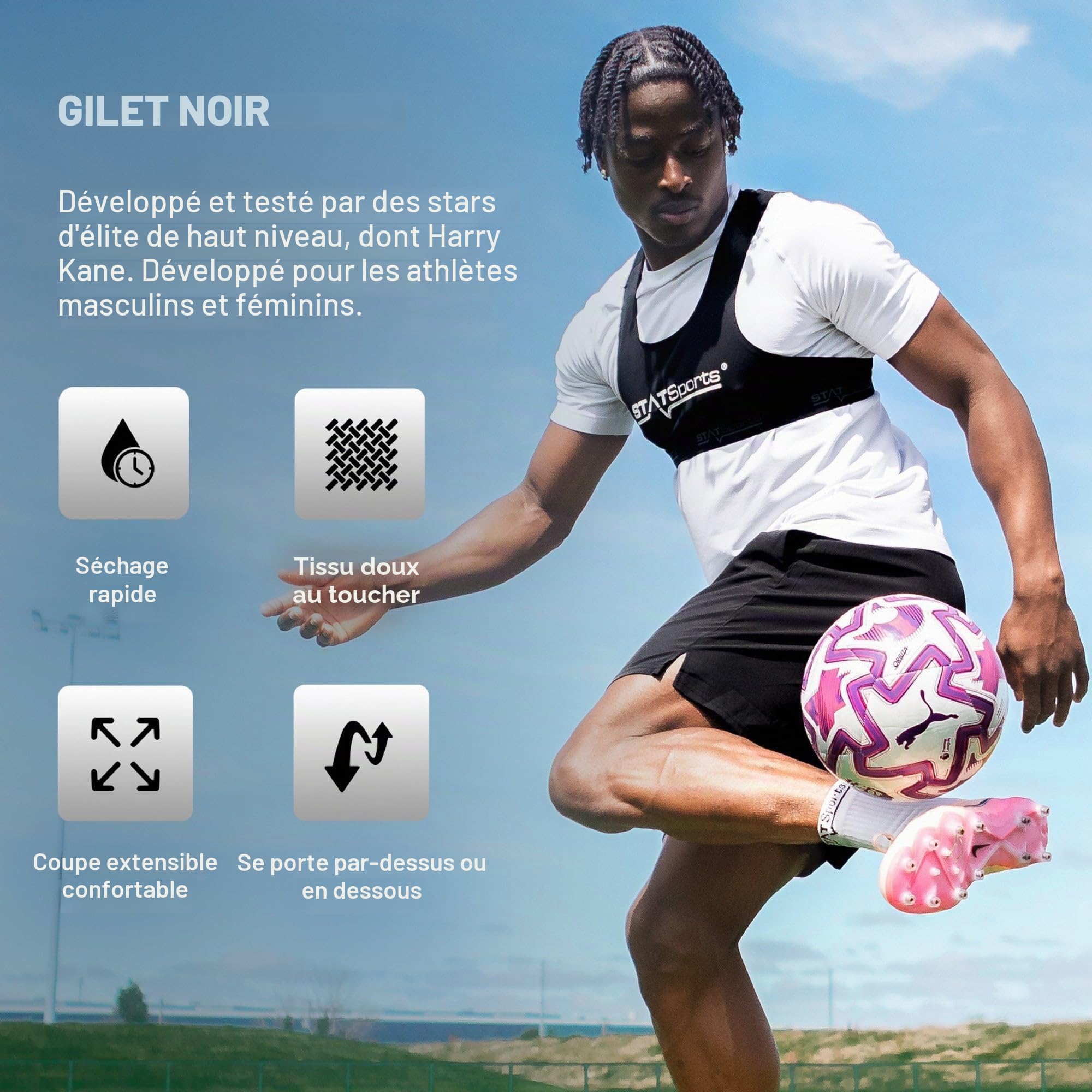 STATSports Gilet GPS Football (Gilet Seul – Pod Non Inclus) - Brassière GPS pour Academy – Gilet de Sport avec Poche Sécurisée pour APEX GPS Tracker – Porté par Joueurs Pros