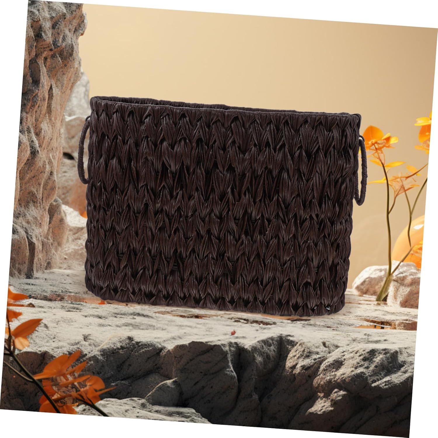 PRETYZOOM Woven Storage Basket for Magazines and Sundries Dual Handle Decorative Organizer for Home Office Multiuse Rattan Bin for Toys Clothes and Towels