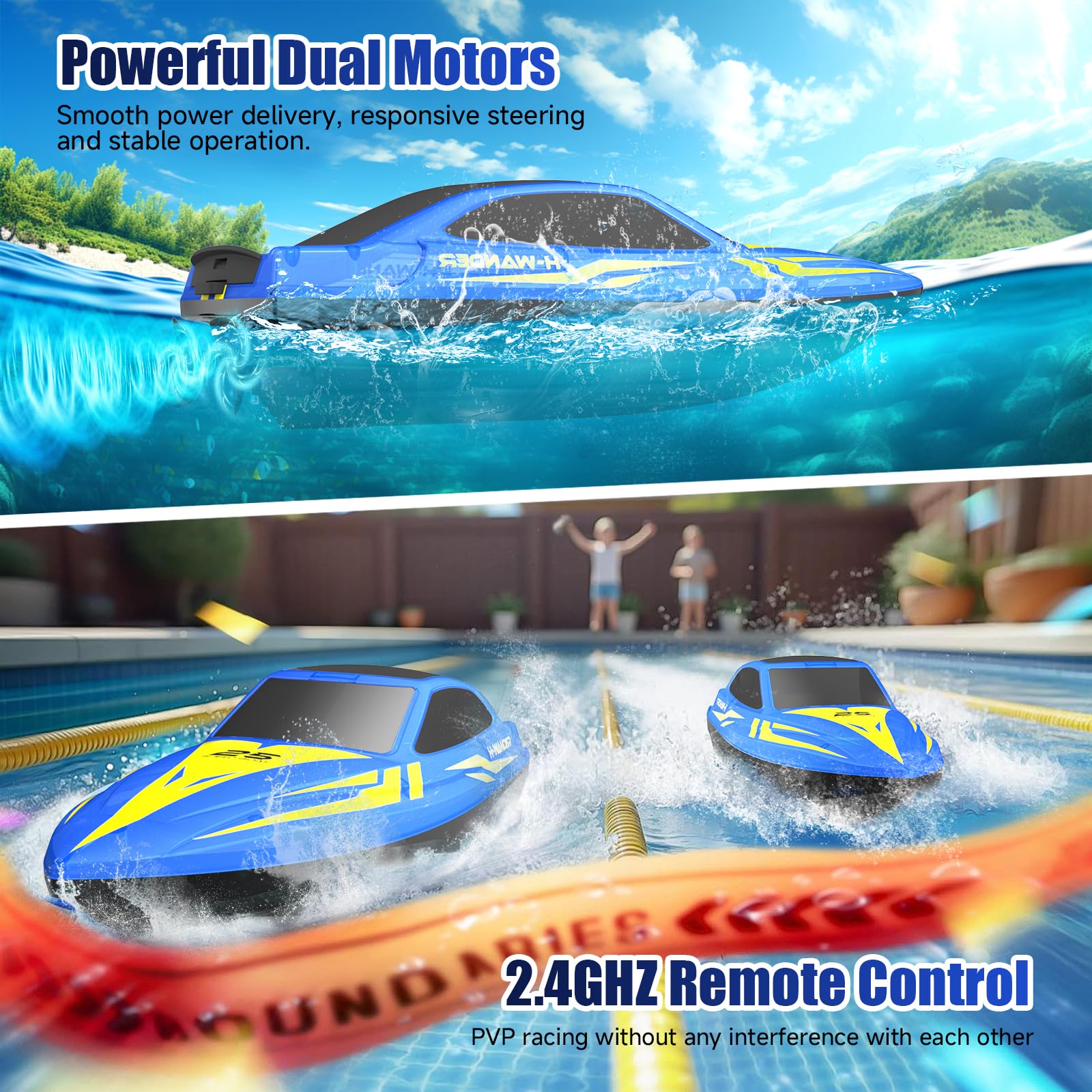 WUQNGI Barco Teledirigido Profesional con Luces LED de 7 Modos, Lancha Teledirigida de Alta Velocidad para Niños y Adultos, Barco RC para Piscina y Lago, 2 Baterías 120 Min, 2.4GHz, Autoadrizable — view 7