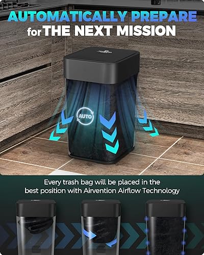 Miniatura 3 de Airvention Bote de basura negro sin contacto con sensor de movimiento, mini armario de basura autoembolsable, cubo de basura inteligente para baño,