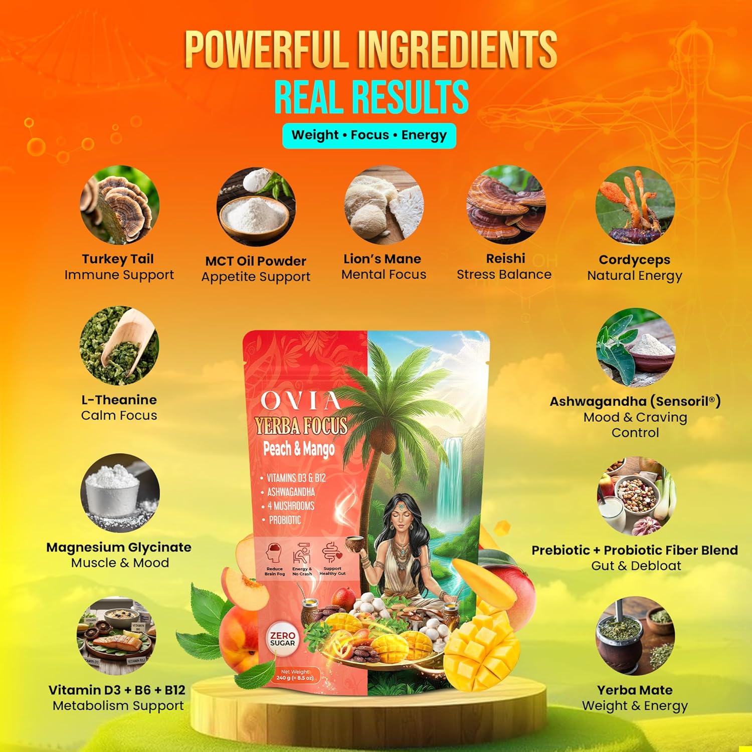 Ovia Yerba Mate Tea Instant Powder For Weight Loss With Vita...