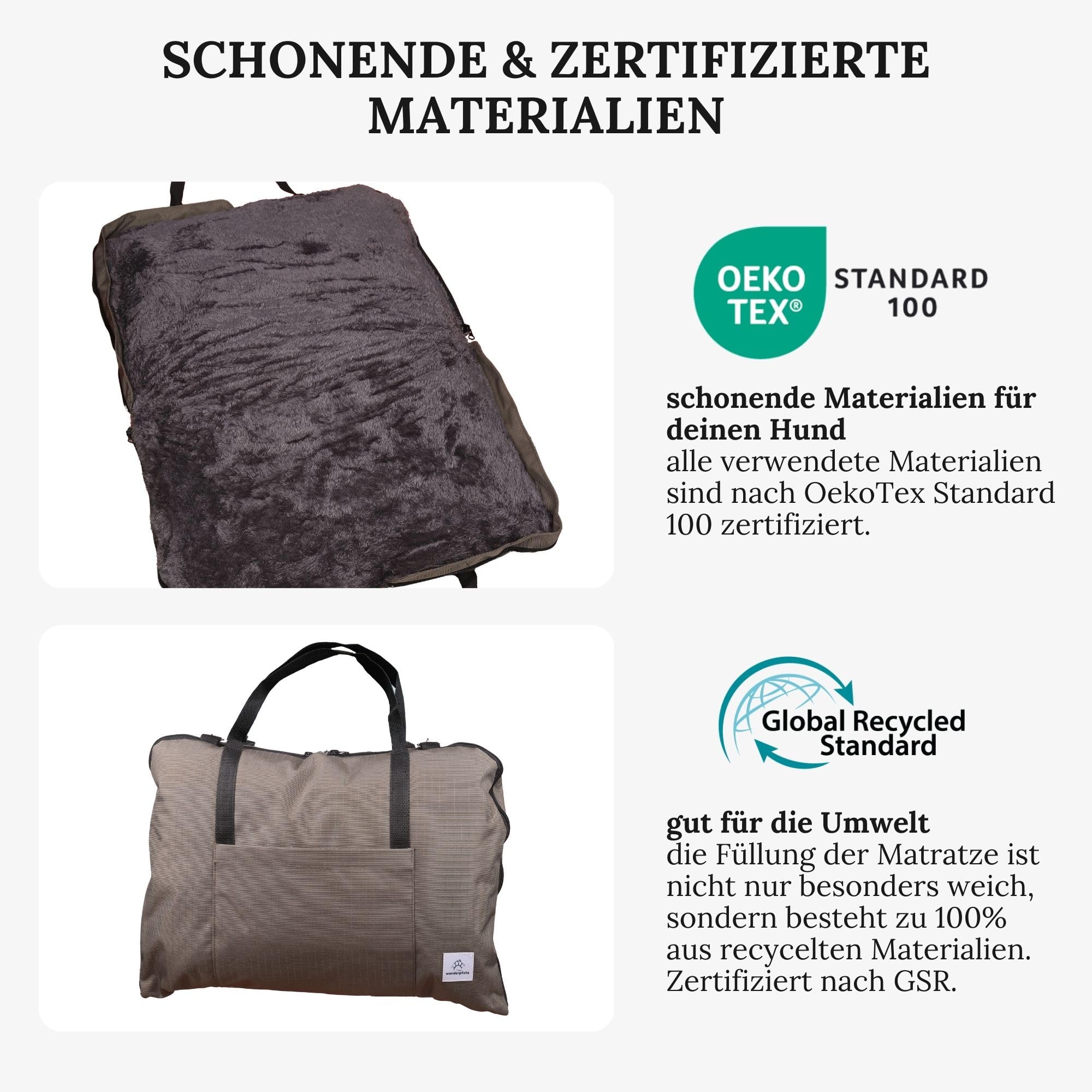 Hundebett für Unterwegs – hochwertiges Orthopädisches Hundebett – praktische Tragetasche für Gepäck oder Tragehilfe Hund – Hundematte OekoTex und GSR Zertifiziert (Grau, M)