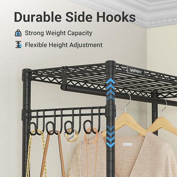 VIPEK R2 Pro Rolling Garment Rack 2-Sided Hanging Heavy Duty Clothes Racks With Wheels Adjustable Shelves Hanging Rods Metal Portable Closet Storage Freestanding Clothing Rack, Max Load 600lbs, Black