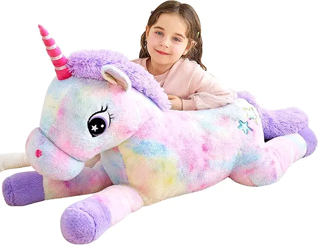 IKASA Peluche Licorne Géante 110cm - Jouet Animal Doux et Moelleux