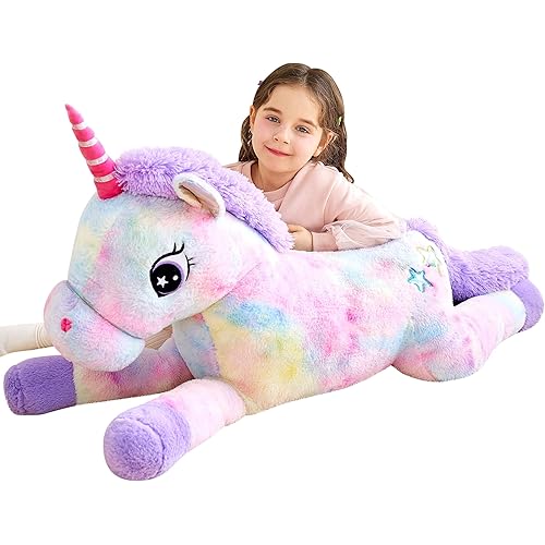 IKASA Giant Unicorn Stuffed Animal Plush Toy,Large Cute Jumbo Soft Toys,Huge Big Size Plushy Fluffy Fat Oversized Plushie,Gifts for Kids Girls Boys Girlfriend (Multicolored, 43 inches)