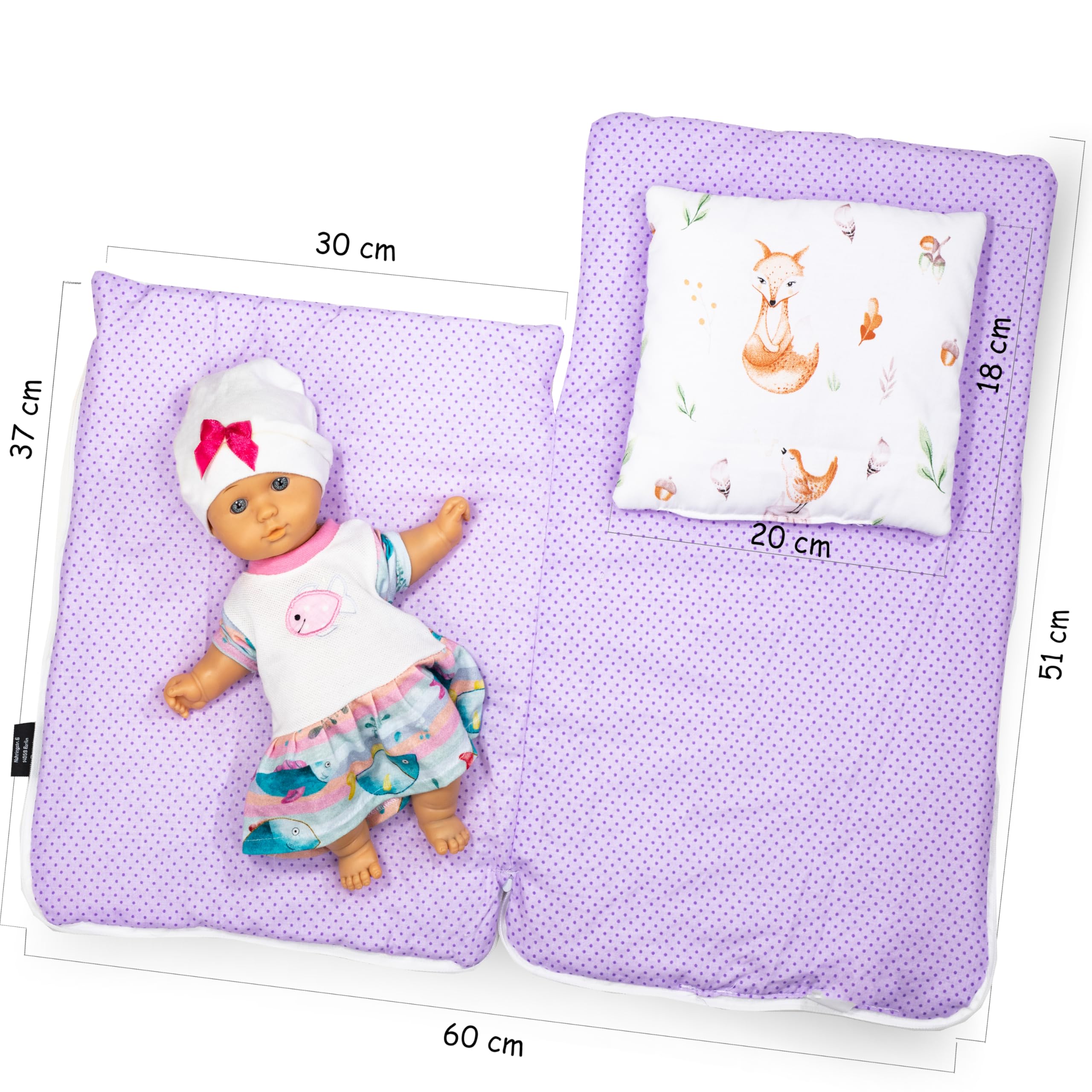 PinkZebra Gigoteuse double face ensemble de 2 pièces pour petit lit de poupée, literie en coton pour poupées, literie de poupée avec oreiller pour lit de poupée, It's a Girl