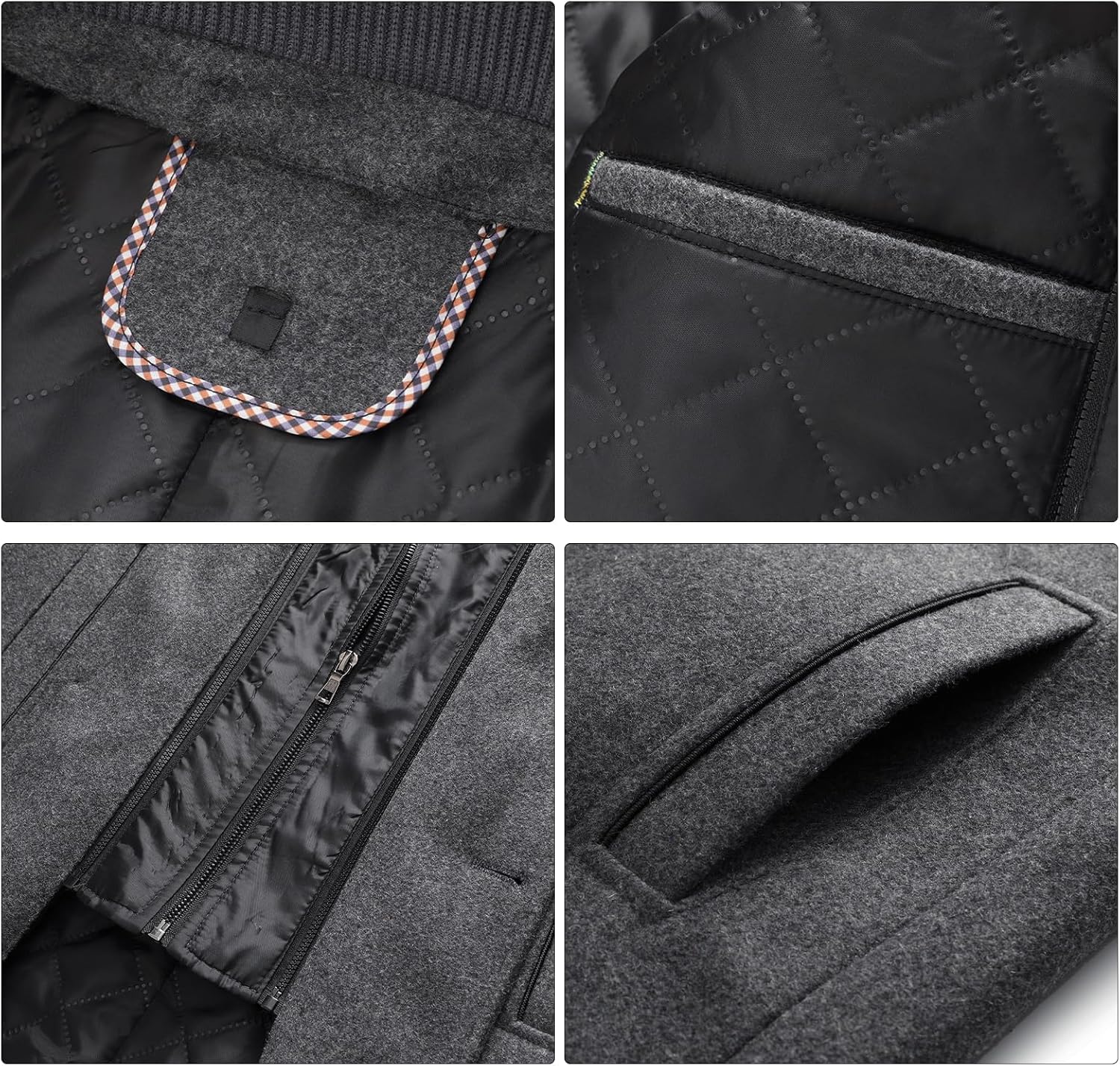 Mens Wool Blend Coat with Removable Inner Collar Business Single Breasted Windproof Warm Winter Peacoat - Image 6