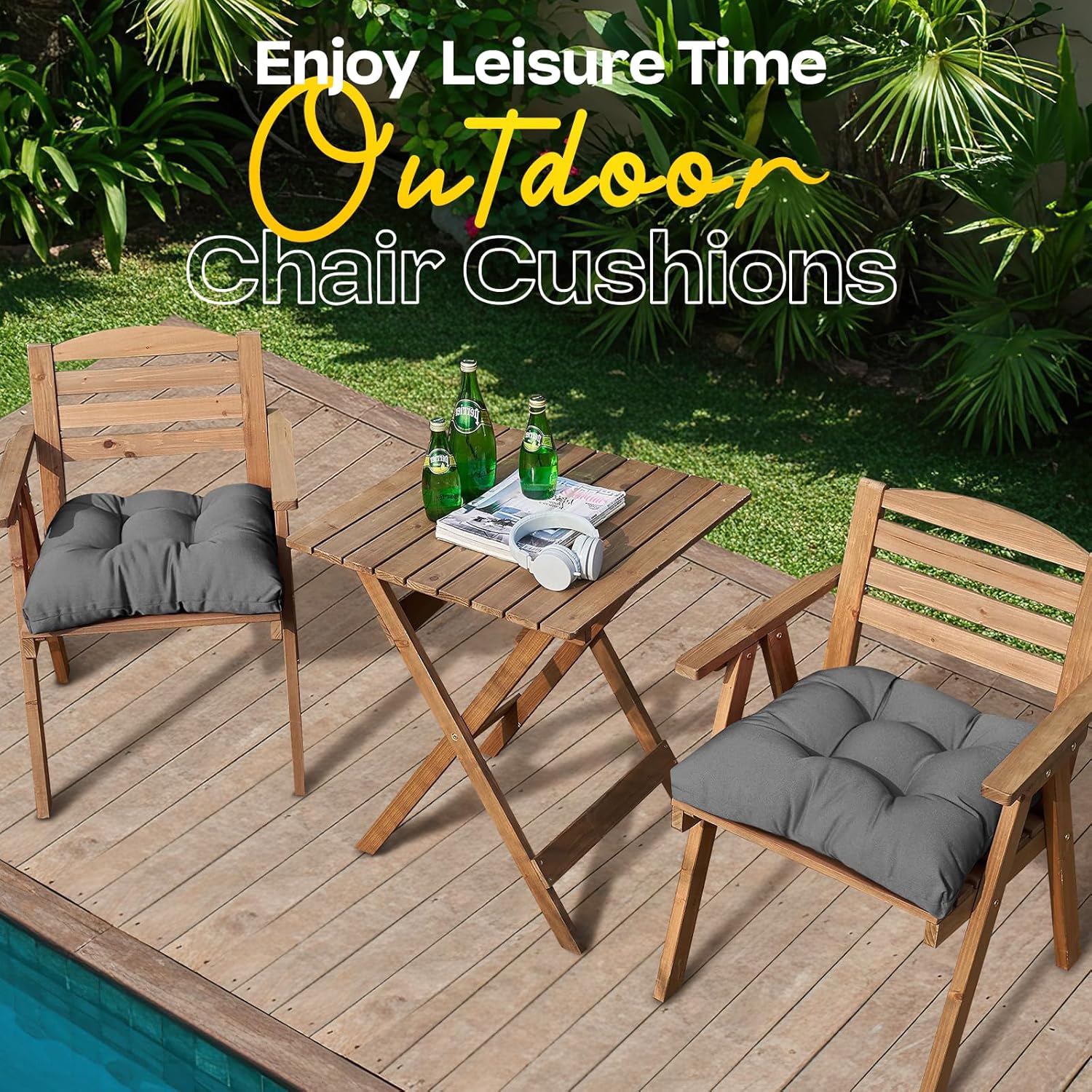 MAGIC ELEPHANT Outdoor Chair Cushions Set of 2, Memory Foam Seat Cushion Pads for Wicker Chair and Patio Furniture, 19 x 19 Inches (Grey)