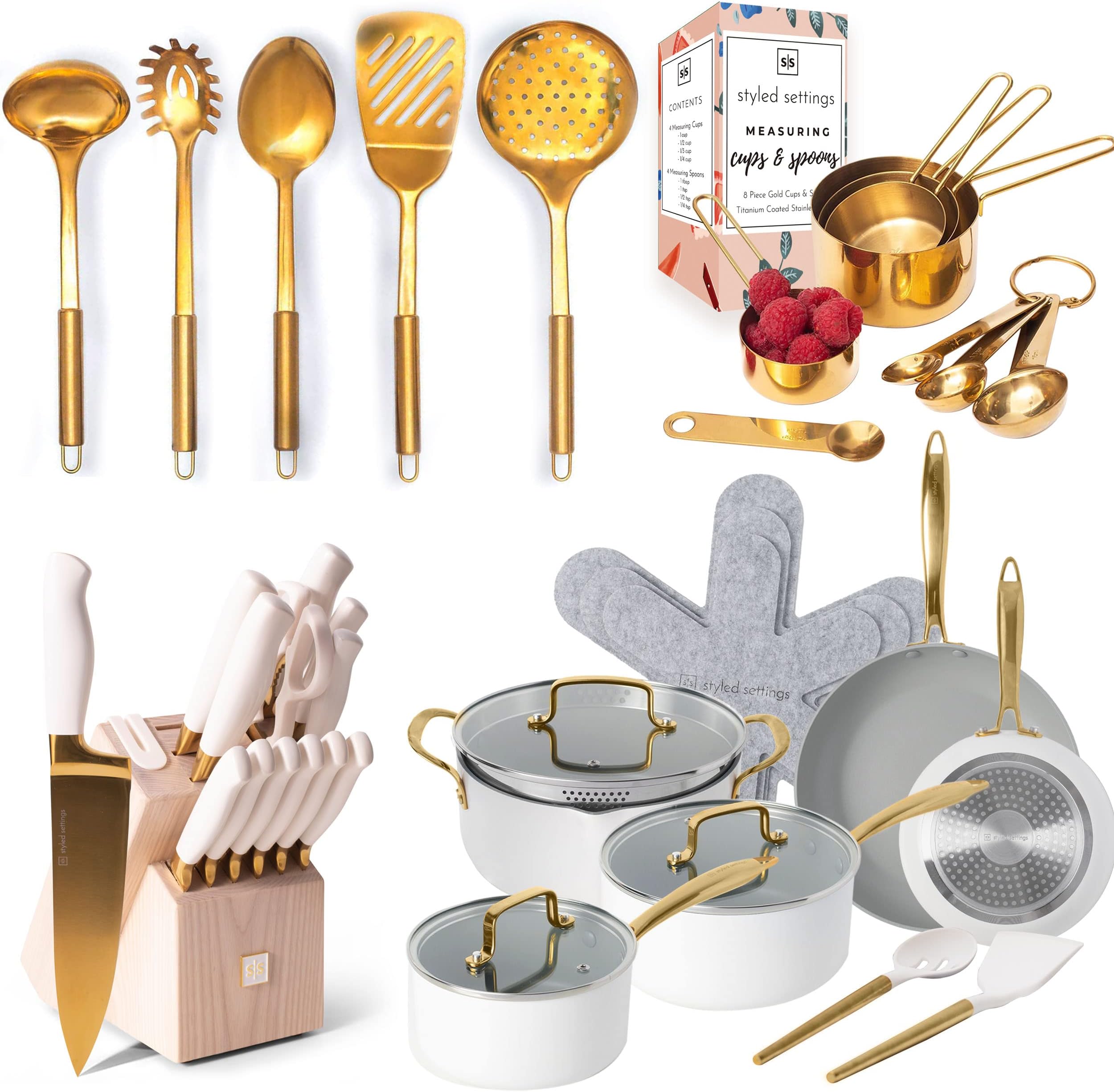 Styled Settings White and Gold Kitchen Accessories 42PC