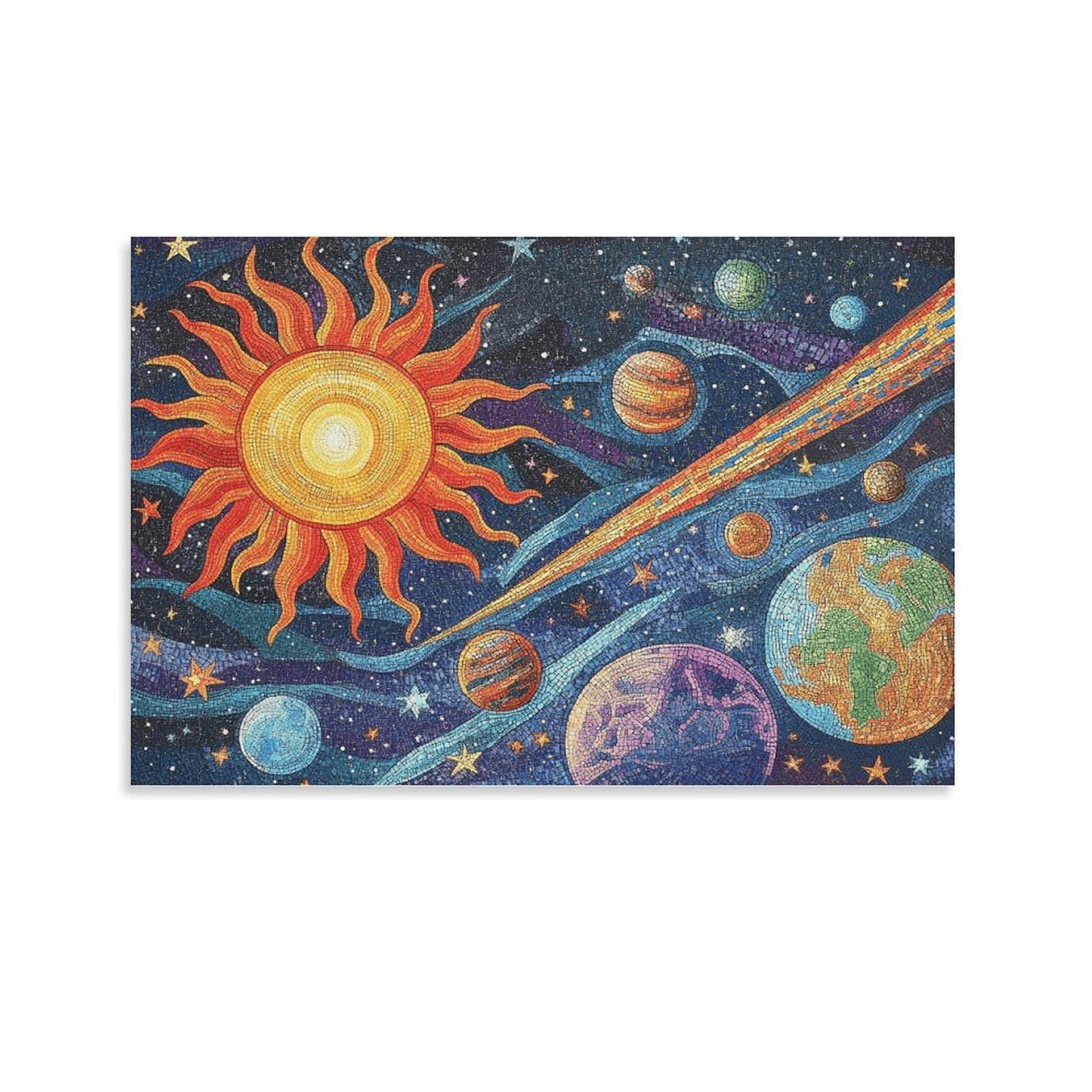 CPLVKWRQJ SolarSystemMosaicArt 1 Piece Mosaic Sun Planets And Shooting Comet Art Canvas Art - Birthday Gift Bedroom Canvas Painting Easy to Clean Wall Decor 16x24inch(40x60cm)