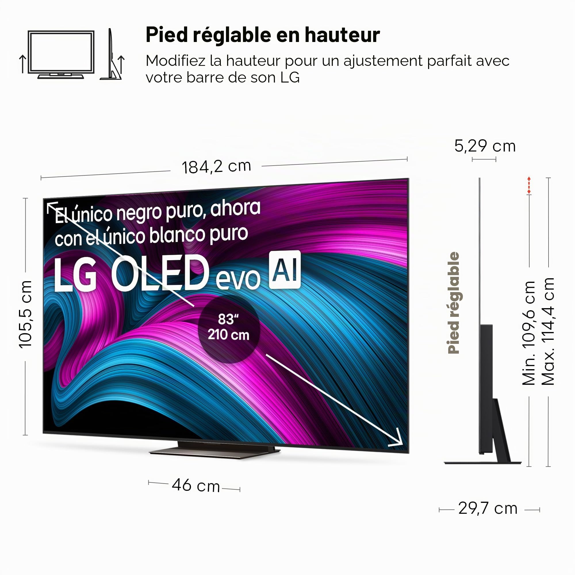 LG OLED83C5ELA Téléviseur, 83 ", 210 cm, 4K, OLED Evo AI (processeur AI α9 Gen8 4K, webOS 25, 120 Hz (VRR jusqu'à 144 Hz))