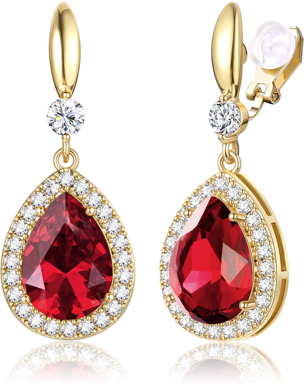 THUNARAZ Elegant Clip on Earrings for Women Sparkling Teardrop Dangle Clip Earrings Non-Pierced Rhinestone Cubic Zirconia Wedding Prom Jewelry 14K Gold and Silver Tone