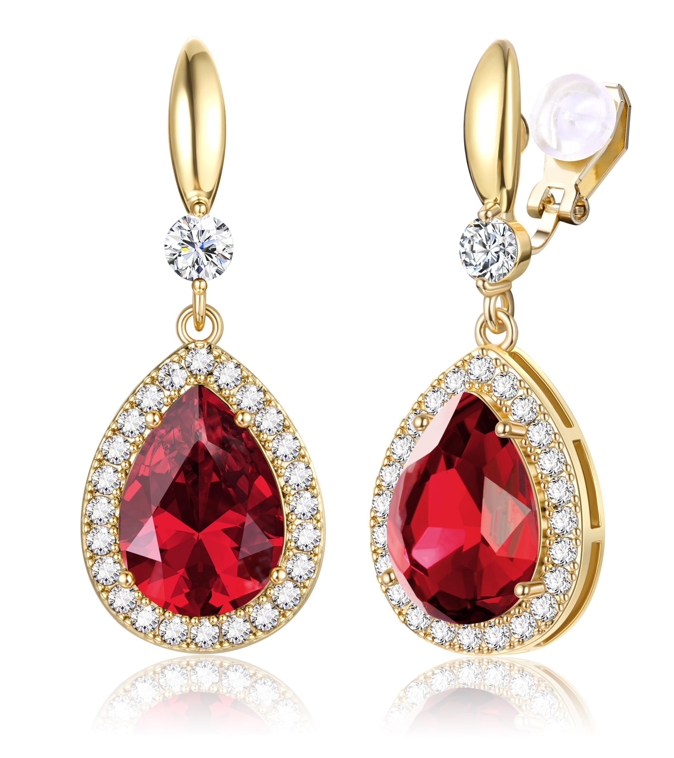 THUNARAZ Elegant Clip on Earrings for Women,Sparkling Teardrop Dangle Clip Earrings,Non-Pierced Rhinestone Cubic Zirconia Wedding Prom Jewelry 14K Gold and Silver Tone