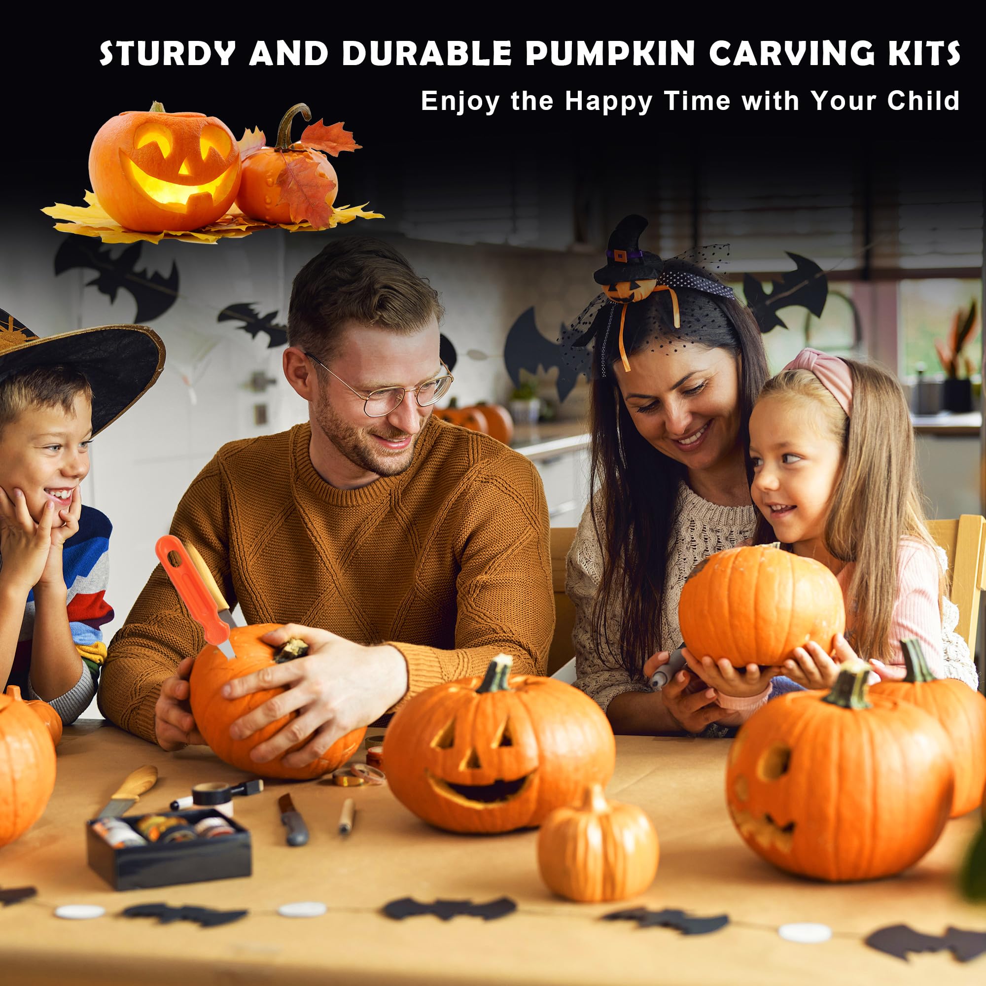 20 Pieces Halloween Pumpkin Carving Kit,Con plantillas para tallar calabazas de Halloween, perfectas Decoración de Halloween para niños y adultos