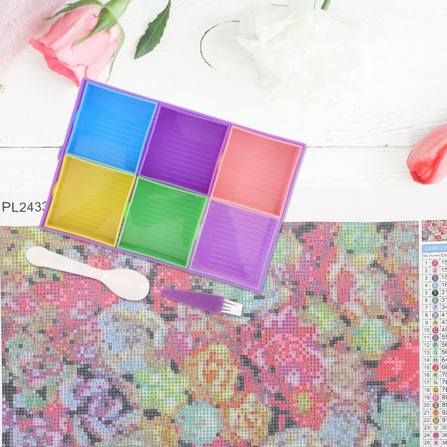 TEHAUX 5 Sets Diamond Art Trays, Removable 6 Grid Bead Rhinestone Diamond Sorting Trays, Plastic Rhinestone Organizer with Accessories, Painting Beads Sorting Storage Containers for Art Craft
