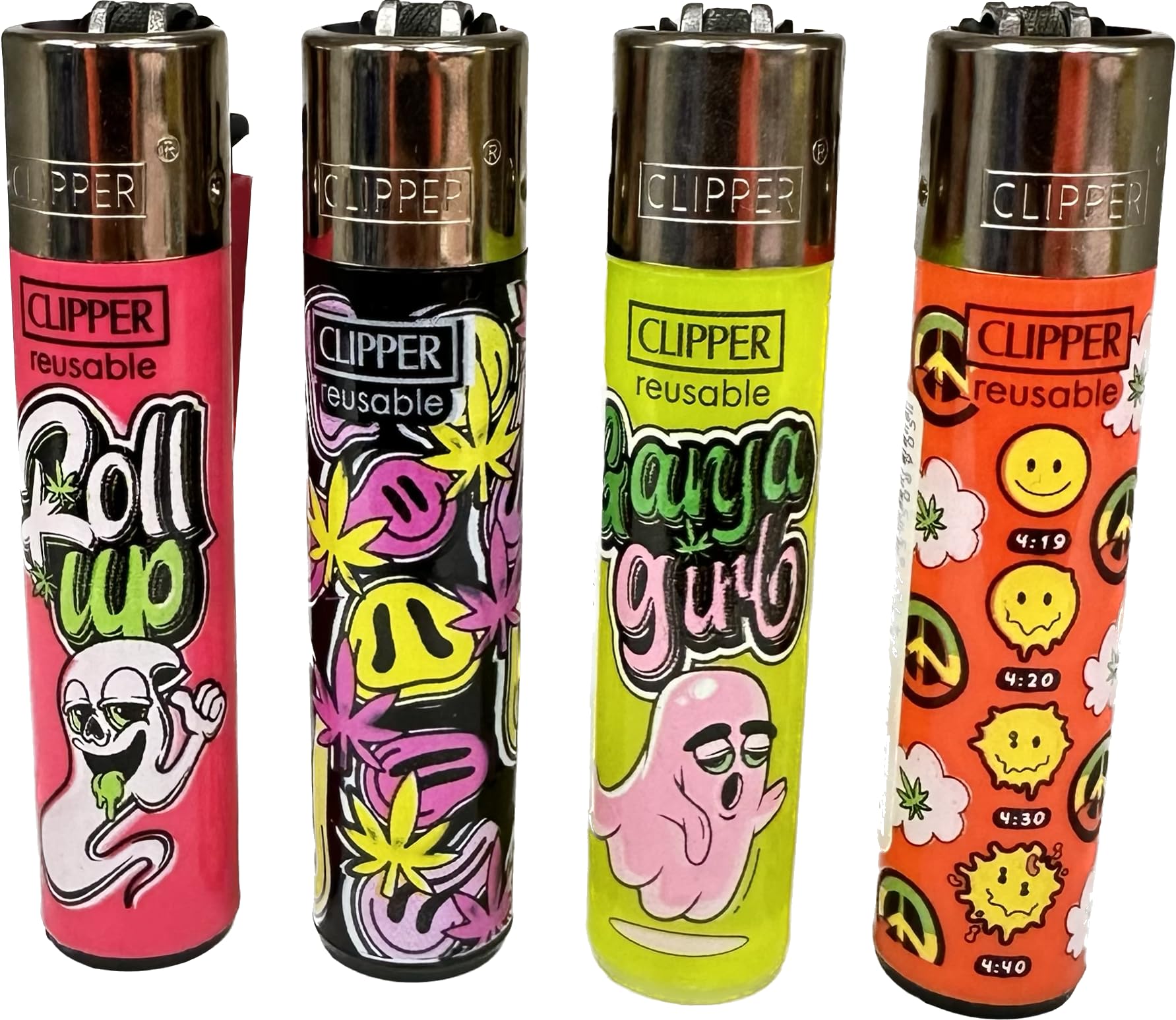 4 x Clipper Lighters Set, Clipper Lighter, Clipper Lighter Refillable Lighters Diffrent New Desing Availble (Roll Up) (No Fuel)