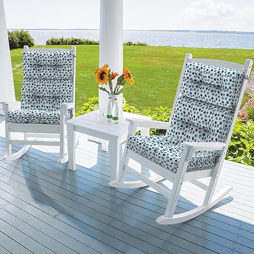 Miniatura 2 de Juego de 2 cojines para sillas de respaldo alto para exteriores de 44 x 22 pulgadas, repelentes al agua, cojines de asiento mecedor, cojines de