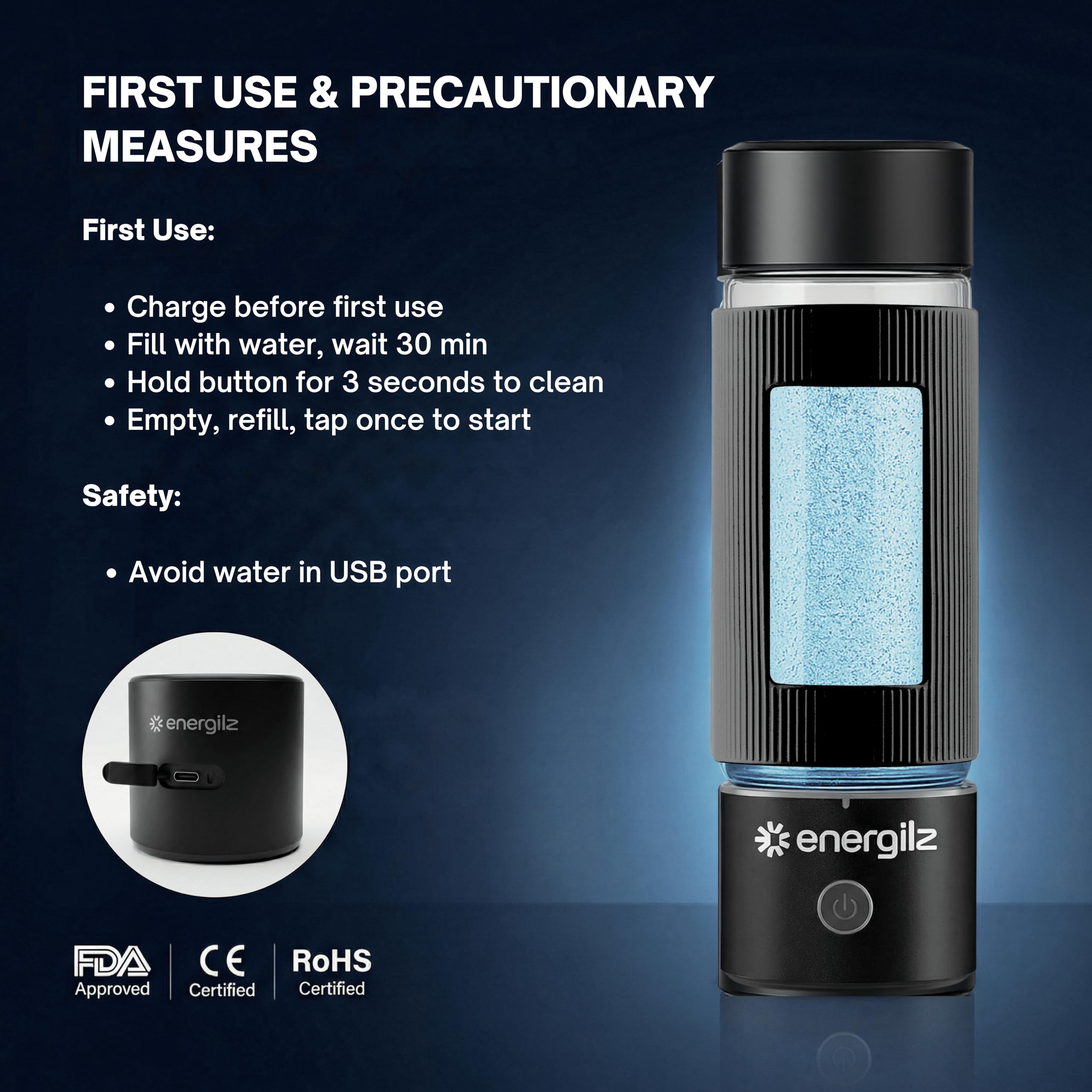 Butelka na wodę z wodorem, duża 16.2 oz / 480 ml, generator butelek na wodę 3000 ppb, maszyna do uwodornienia, generator jonizatora uwodornionego SPE/PEM (czarny z szarym)