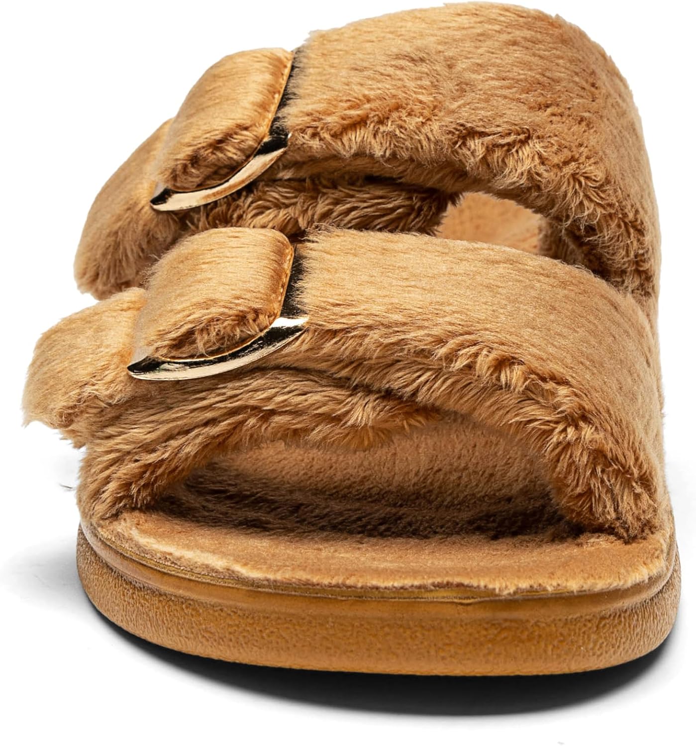 SOLLBEAM Womens Plantar Fasciitis Women's Fuzzy House Orthopedic Slippers Open Toe Orthopedic Arch Support Orthotic Heel Cup sandals Indoor Outdoor
