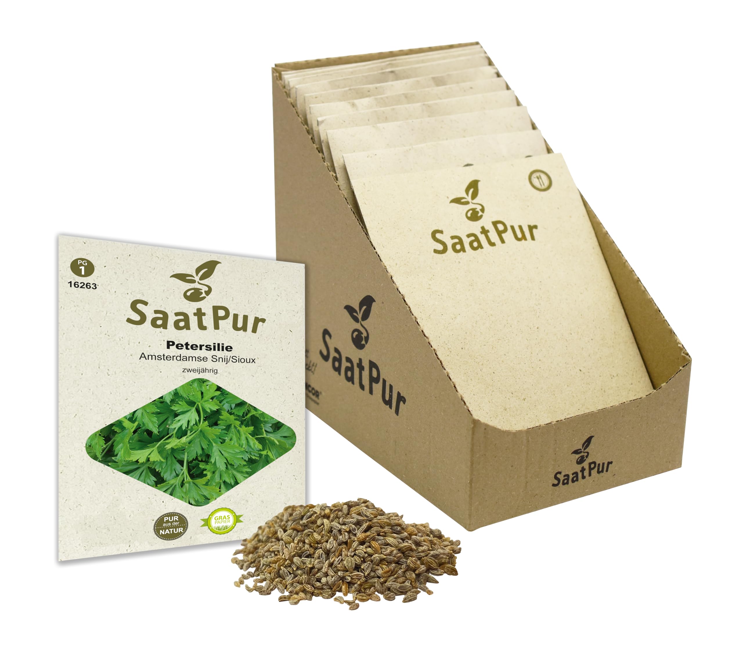 SaatPur Petersilie Samen, Saatgut - Kleines Tray mit 25 Portionstüten für je ca. 300 Pflanzen