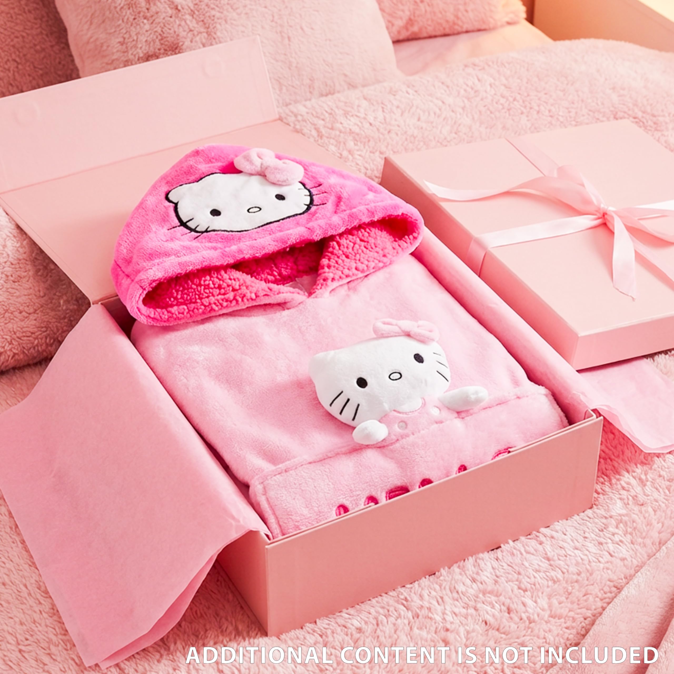 Hello Kitty Sanrio Koc Bluza z Kapturem dla Dziewcząt i Nastolatek Kawaii Oversize z Frędzlami, Przenośny Koc z Pluszowym Wypełnieniem, Odzież do Domu, Prezent Anime, różowy, Rozmiar uniwersalny