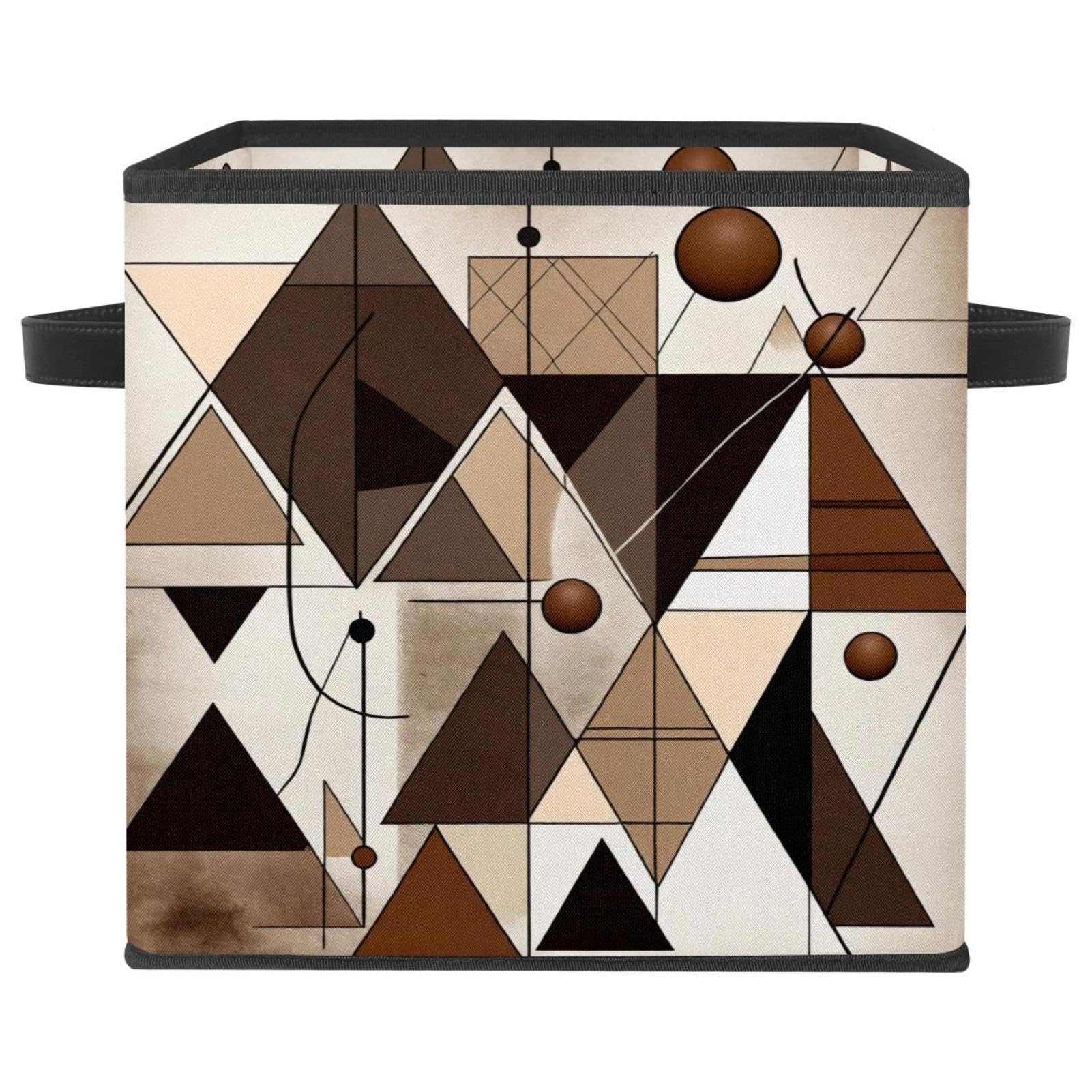 Grand bac de rangement cubique à motif géométrique abstrait marron