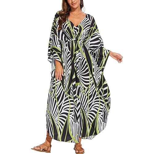 Moss Rose Kaftan Dresses for Women V Neck Summer Swimsuit Cover up Caftan Maxi Beach Dresses