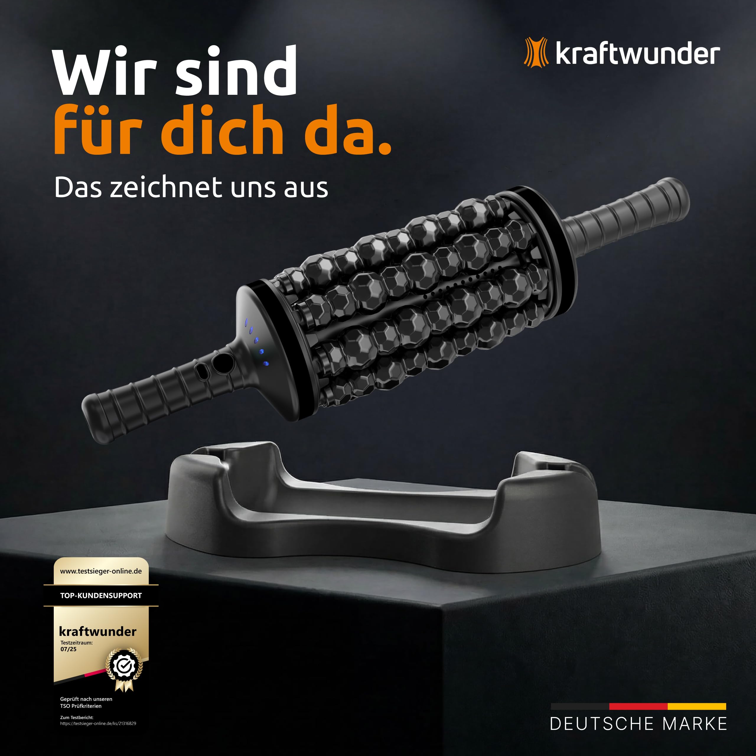Elektrische Faszienrolle – 8 rotierende Walzen mit Klopfmassage statt Bodenturnen – Massageroller elektrisch mit Griff & Fuß-Station – Deep Roller für Rücken, Nacken & Beine (Schwarz)
