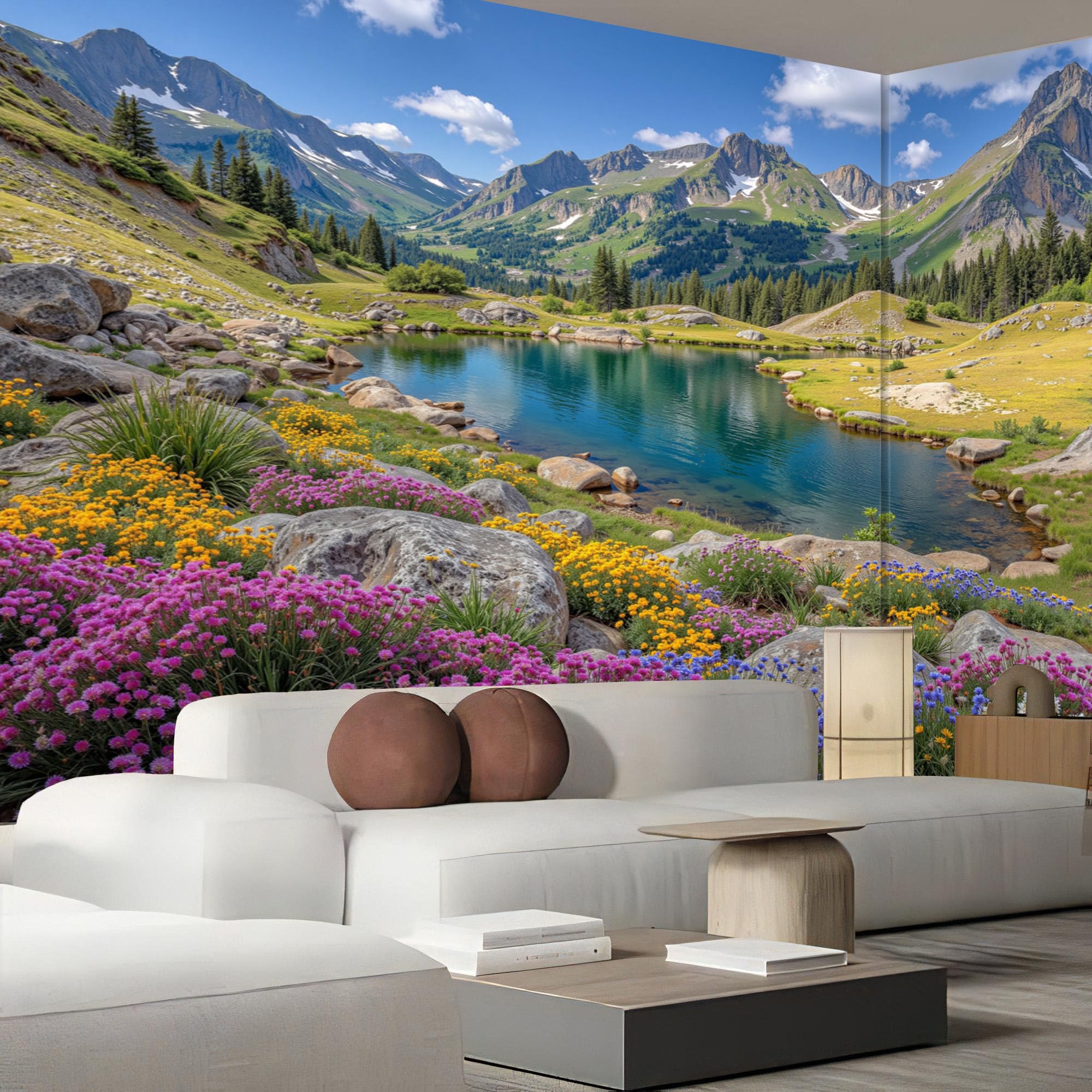 Papier peint mural 400x280cm paysage de lac et montagnes pour chambre d'enfants