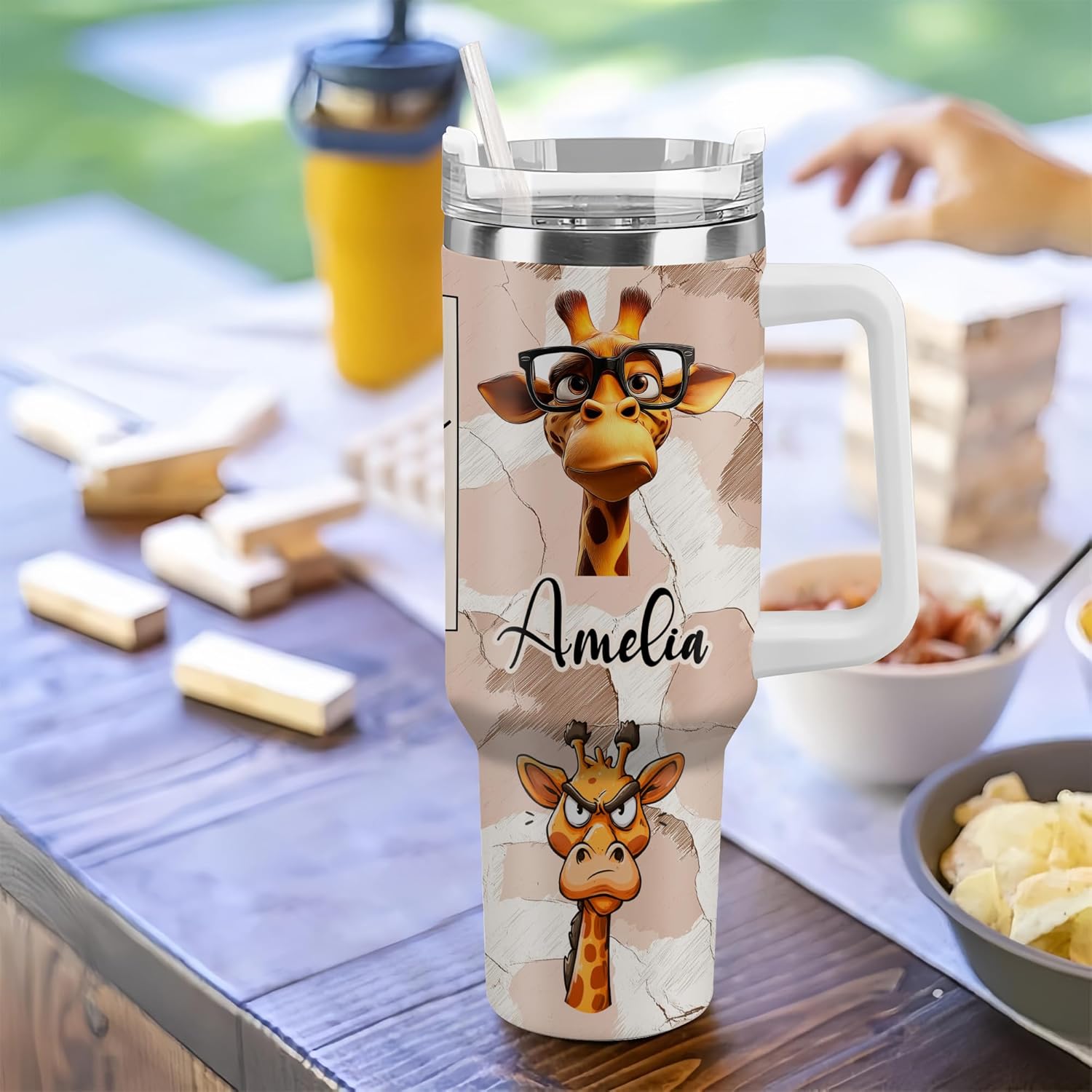 Hyturtle Personalized Funny Giraffe 40oz Tumbler with Handle & Straw Gifts for Women, Mother's Day Birthday Gifts for Lovers, Sarcastic Giraffe Gift, Custom Name Stainless Steel Travel Cup With Lid - Image 7
