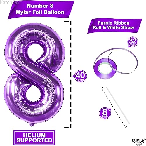 Miniatura 2 de KatchOn, Globo morado gigante del número 8  40 pulgadas  Globo número 8 para niñas  Decoraciones de fiesta de sirena  Decoraciones de cumpleaños 8