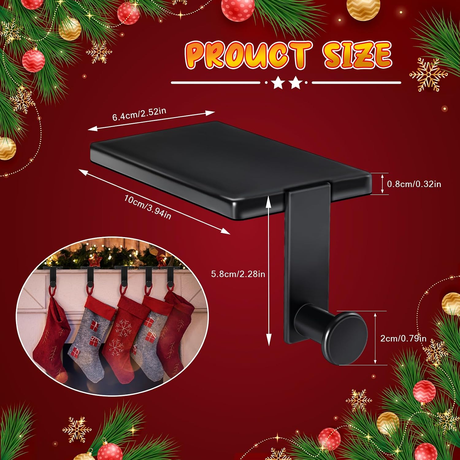 Homjoy 4 Pack Metal Christmas Stocking Holders for Mantle Heavy Duty Black Stocking Hangers Stocking Hook Christmas Ornaments for Counter Tables Window Fireplace Mantle Decoration