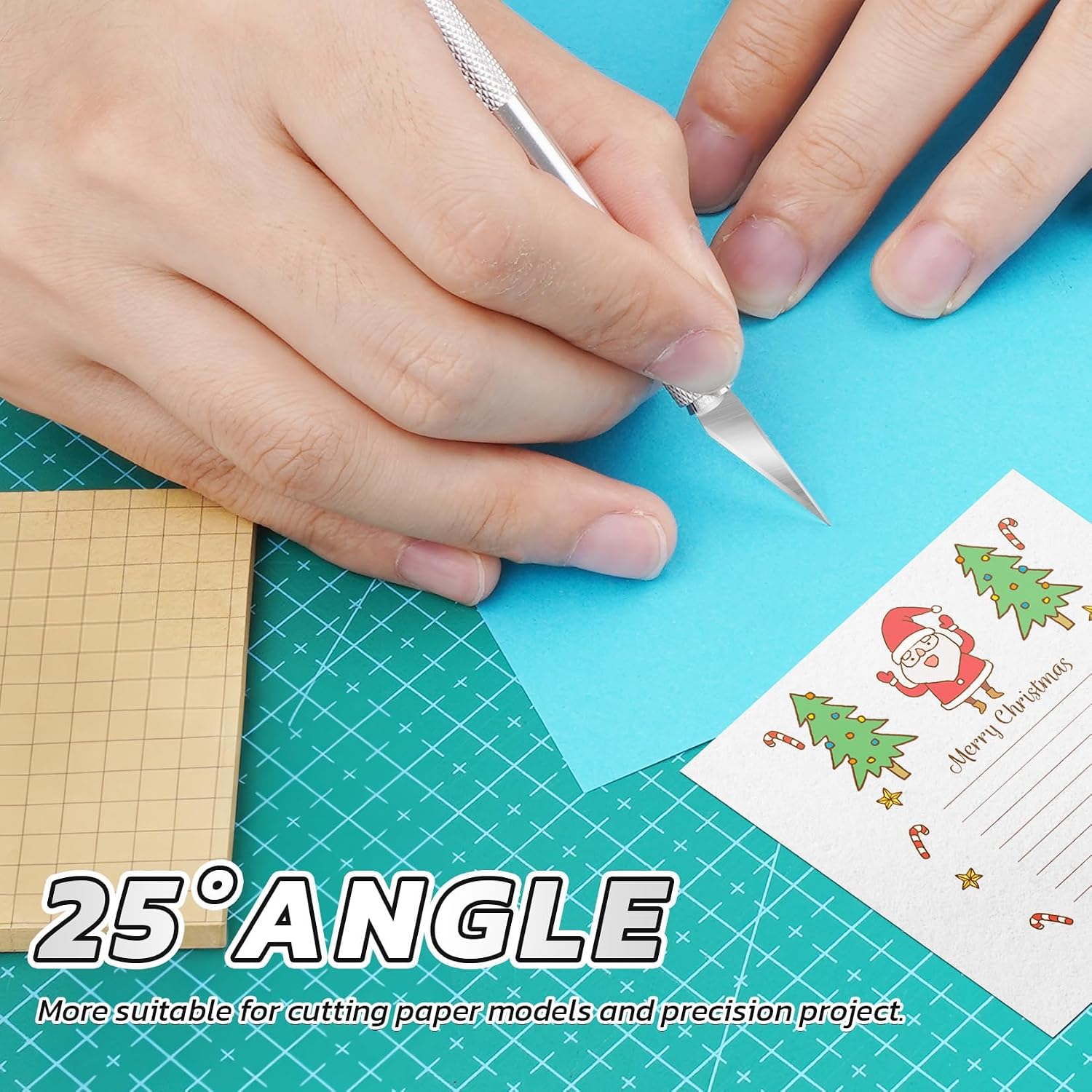 DIYSELF 50 PCS Craft Knife Blades and Blue Cutting Mat 6in×8in image 4