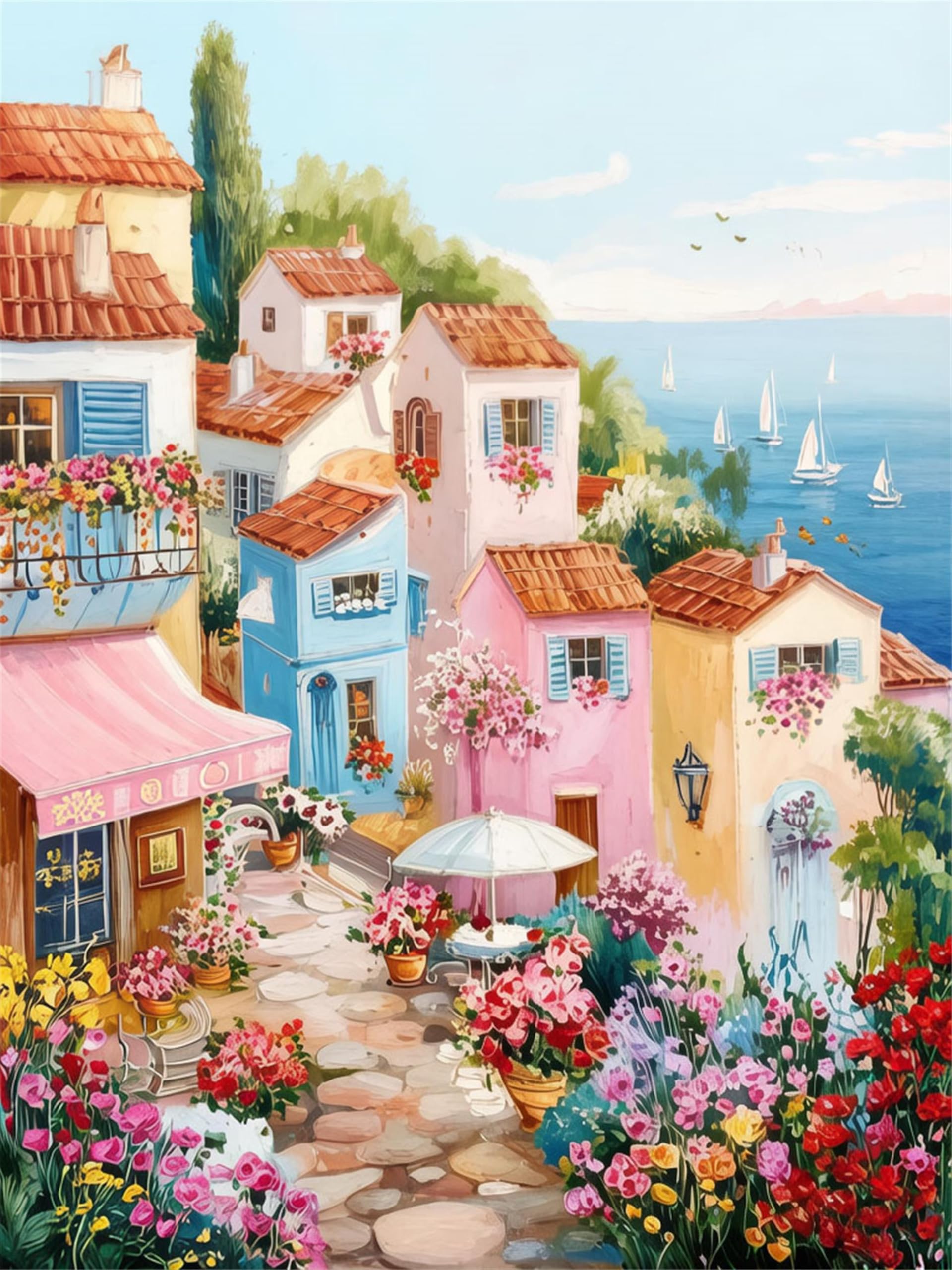 Nanjdian House Adults Paint By Number Kits,Painting By Number Kits On Canvas,Large Color By Numbers Adult Watercolor Gifts For Friends Wall Decor (House)