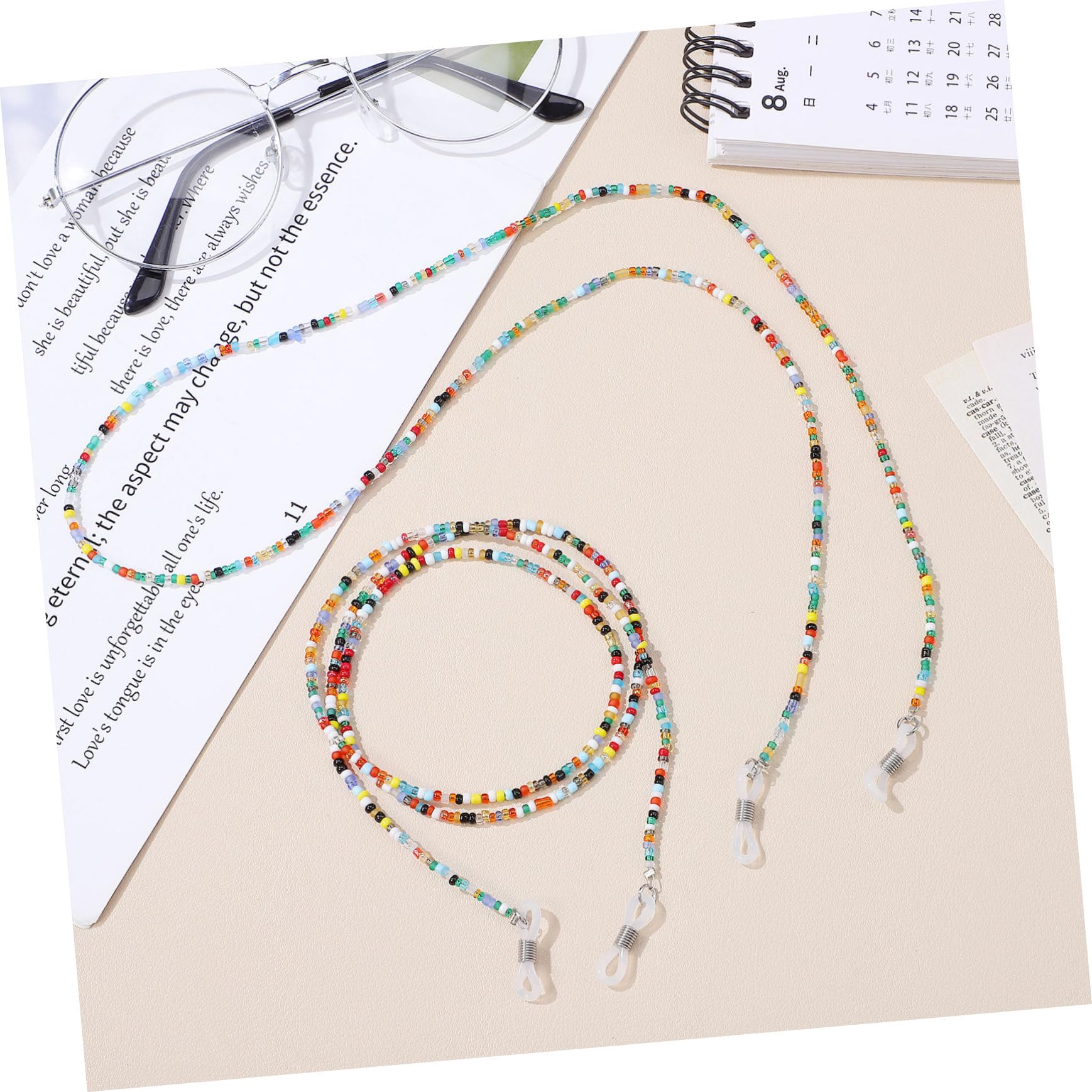 Cadena para Gafas Antideslizante de Plástico Cuentas de Colores, 2 Piezas