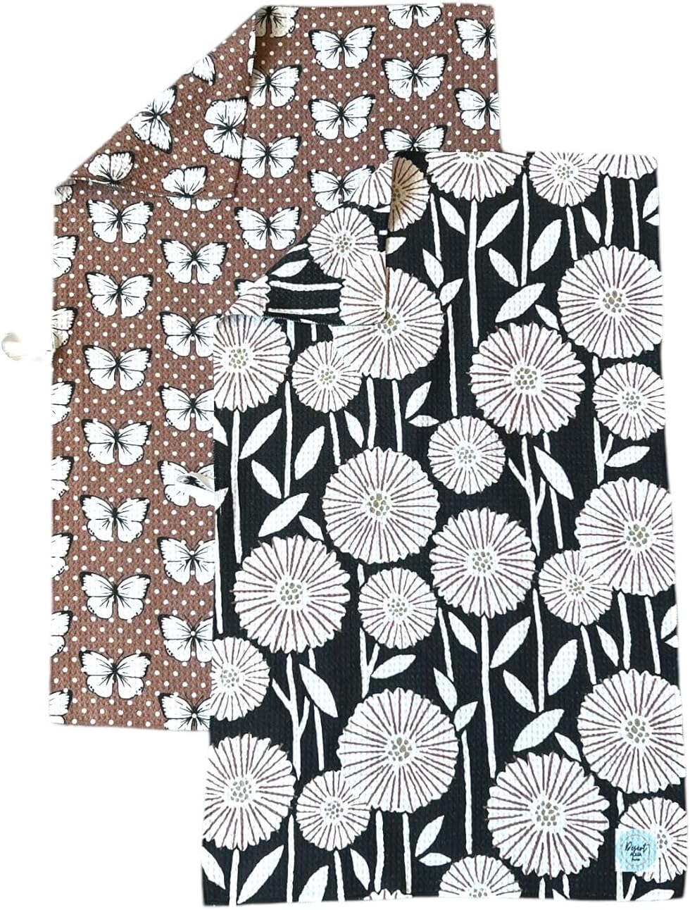 || 2 Pack Double Sided || Not Your Ordinary Dish Towels || Waffle Weave Microfiber || Tea Towels || Highly Absorbent || Hanging Loop || Dish Cloths || Designer Prints|| Butterflies