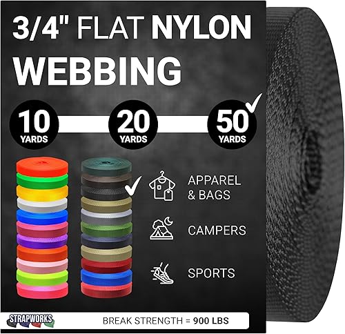 Rollo de correa de nailon resistente de 34 pulgadas para cinturón, mochila, eslinga, collar, correa, correas y más, 10, 20 o 50 yardas, más de 20