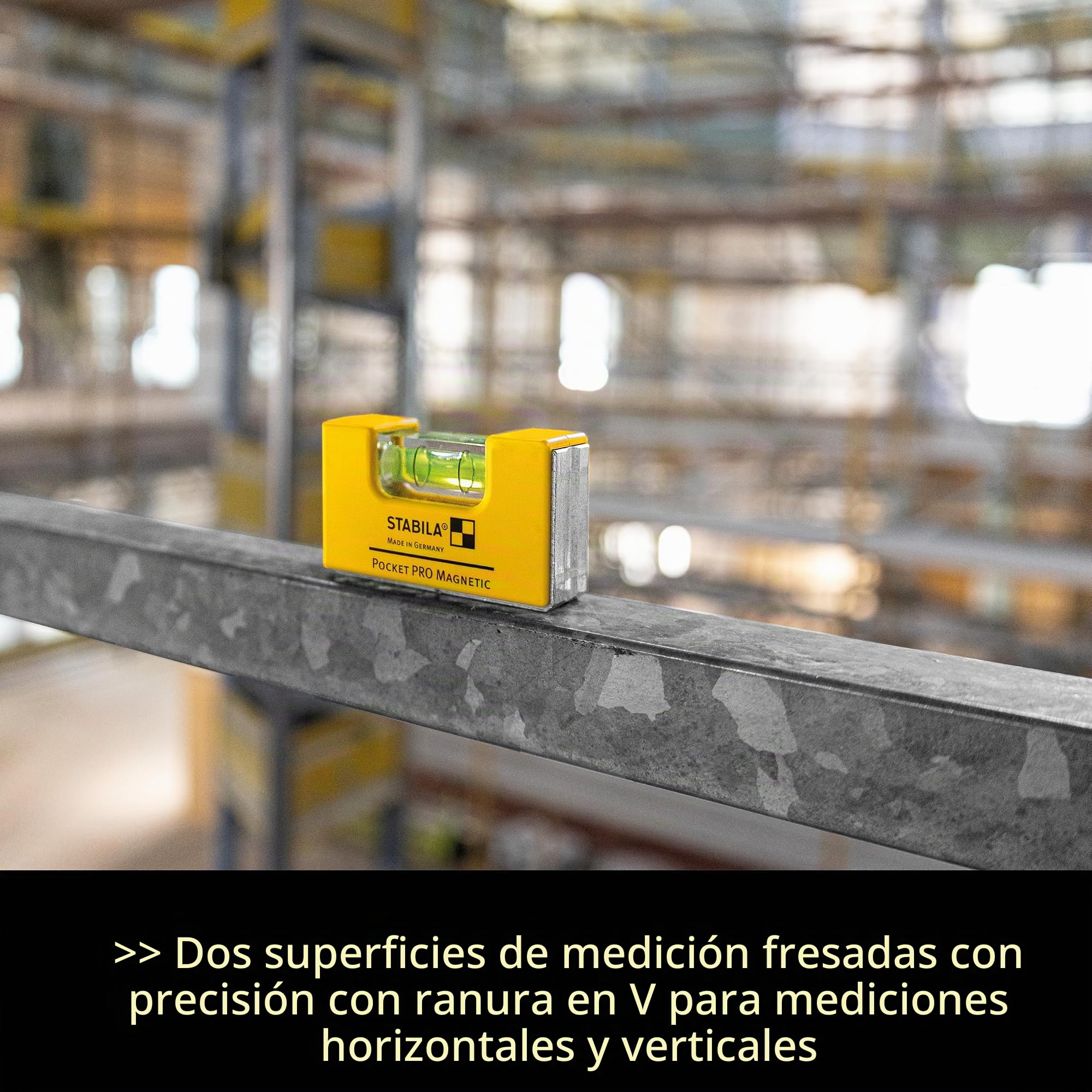 STABILA Mininivel espiritual magnético Pocket PRO con clip para cinturón, 7 cm, fuerte imán de tierras raras, 1 nivel horizontal, fabricado en Alemania, amarillo, 15 x 8 x 20 cm