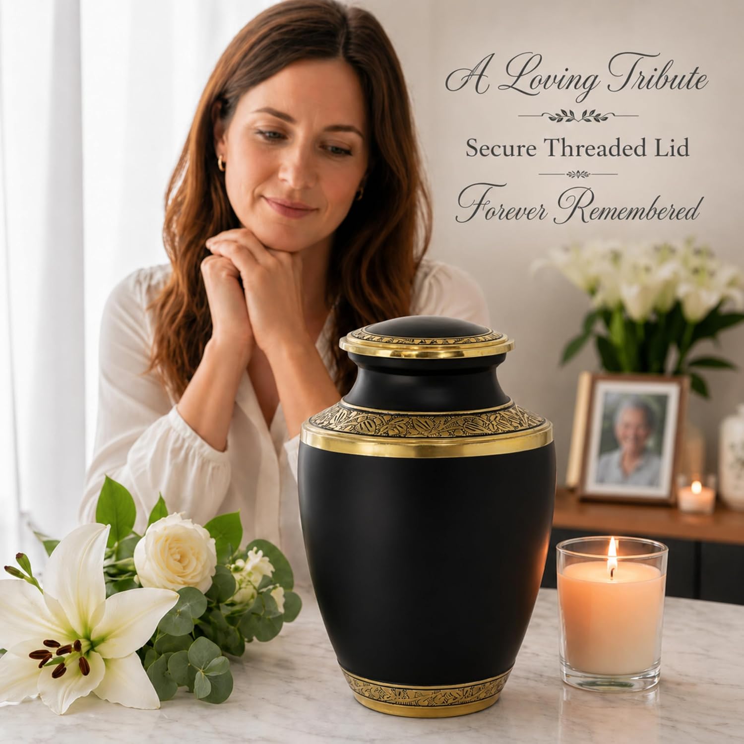CLEENTABLE Black Gold Cremation Urn for Human Ashes, 200 lb