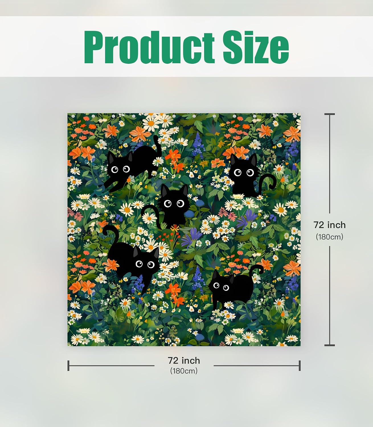 Shower Curtain for Bathroom Stall Boho Modern Cute Aesthetic Decorative Girly Waterproof Unique Cats Flowers Girls Chic Print Design Teen Pretty Women Cortinas de Baño Bathtub 72 x72 Inch