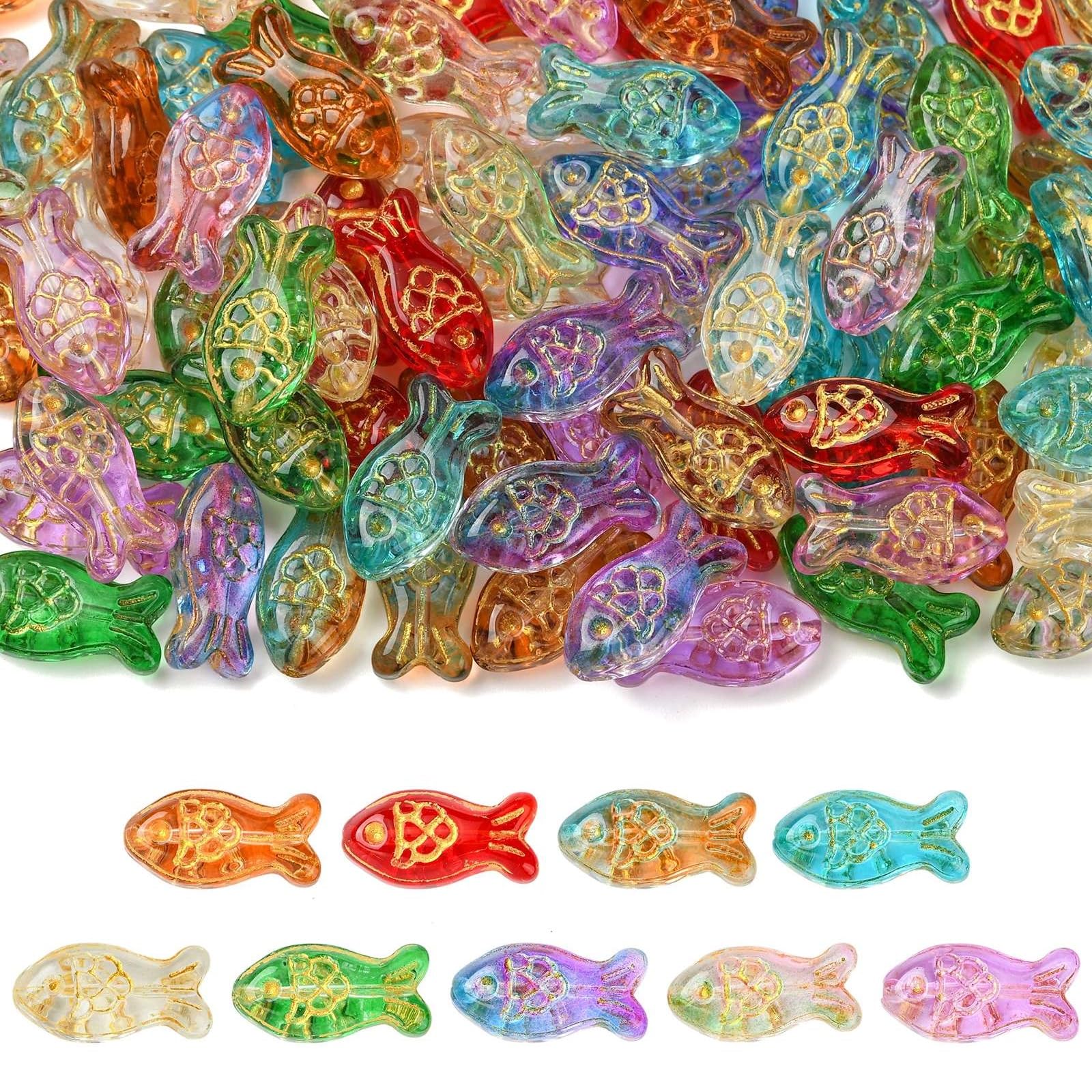 Stiesy 90Pcs Metal Enlaced Fish Beads, 9 Color Cute Sea Animal Shape Handmade Lampwork Beads Bulk for Artistic DIY Jewelry and Statement Necklaces